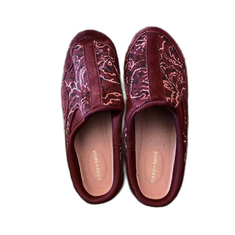 Easy Spirit Red Paisley Traveltime slip-on mule clog shoes 9 1/2W